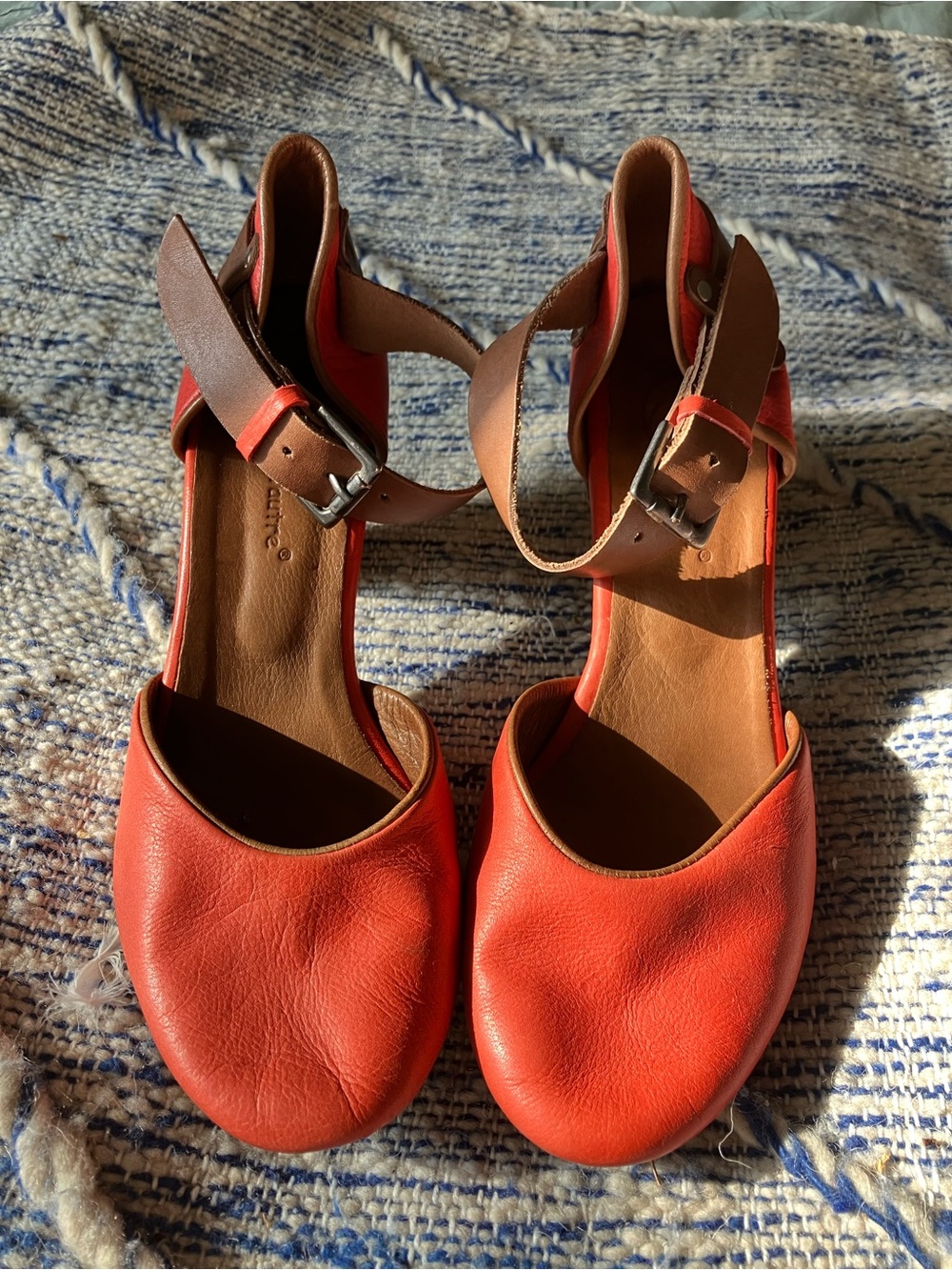 Women’s Coral Leather Ankle-Strap Heels
